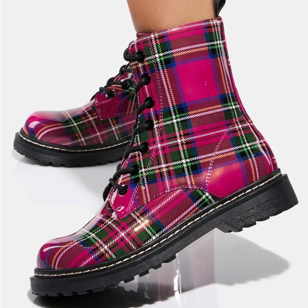 Betsey Johnson Elite Plaid Combat Boots